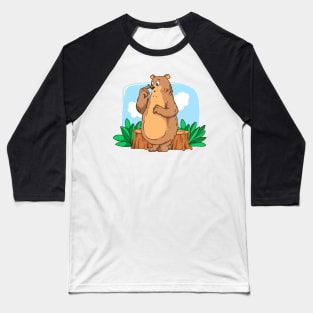 Hand Drawn Bear Cartoon Baseball T-Shirt